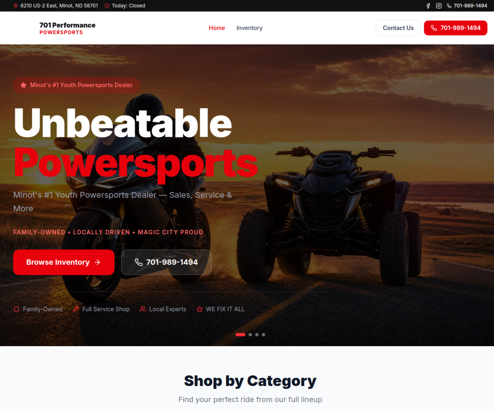 701 Performance Powersports website homepage