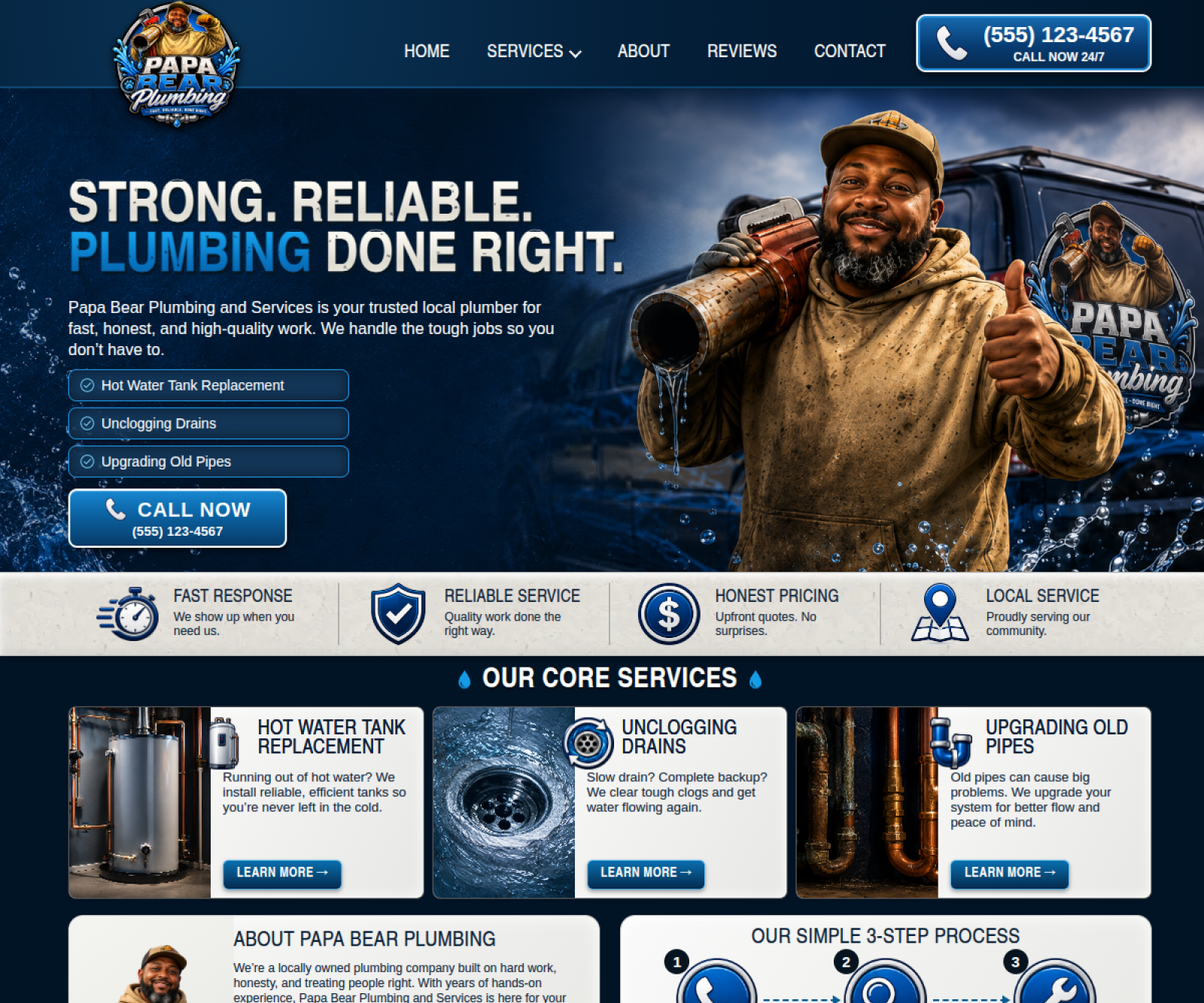 Papa Bear Plumbing website homepage